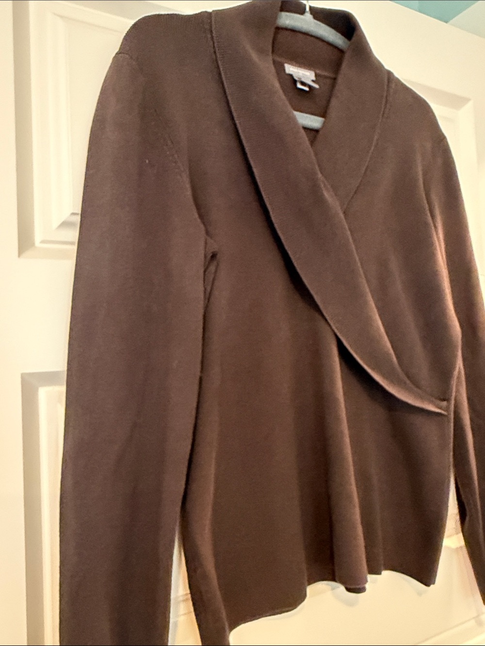 Ann Taylor Warm Brown Shawl Collar 100% Cotton Wrap Sweater, Women’s Medium - Picture 4 of 6